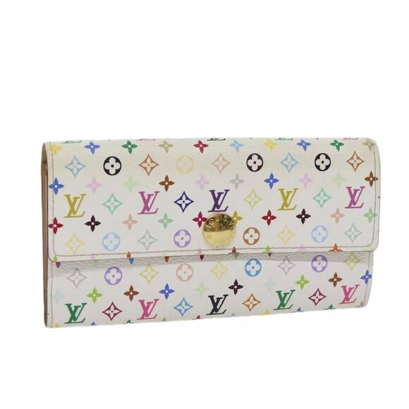 LOUIS VUITTON Multicolor Portefeuille Sarah Long Wallet White M93532 Auth 70503 - Picture 1 of 16